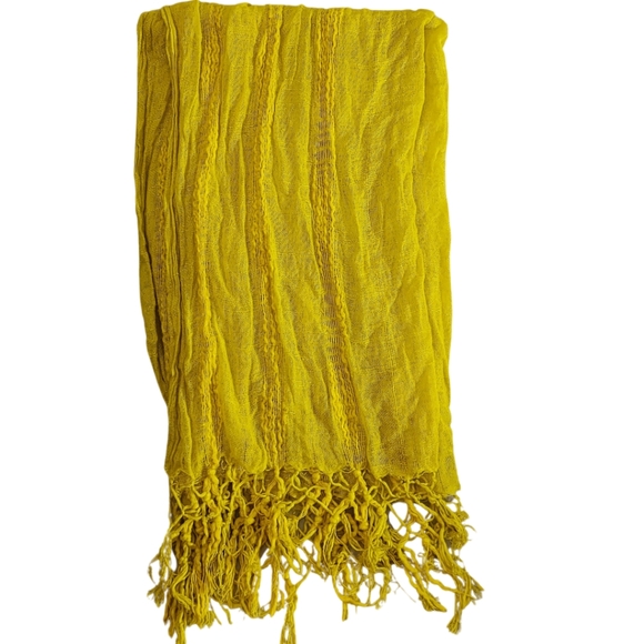 Bright yellow distressed textured woven boho scarf wrap lighweight statement - Picture 5 of 9